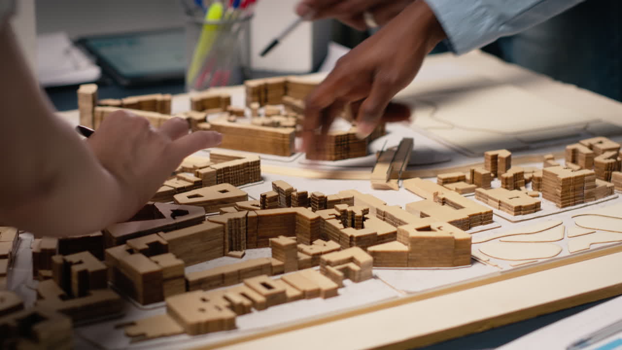 Vertical Video Close up of engineers team creating the property layout for site preparation