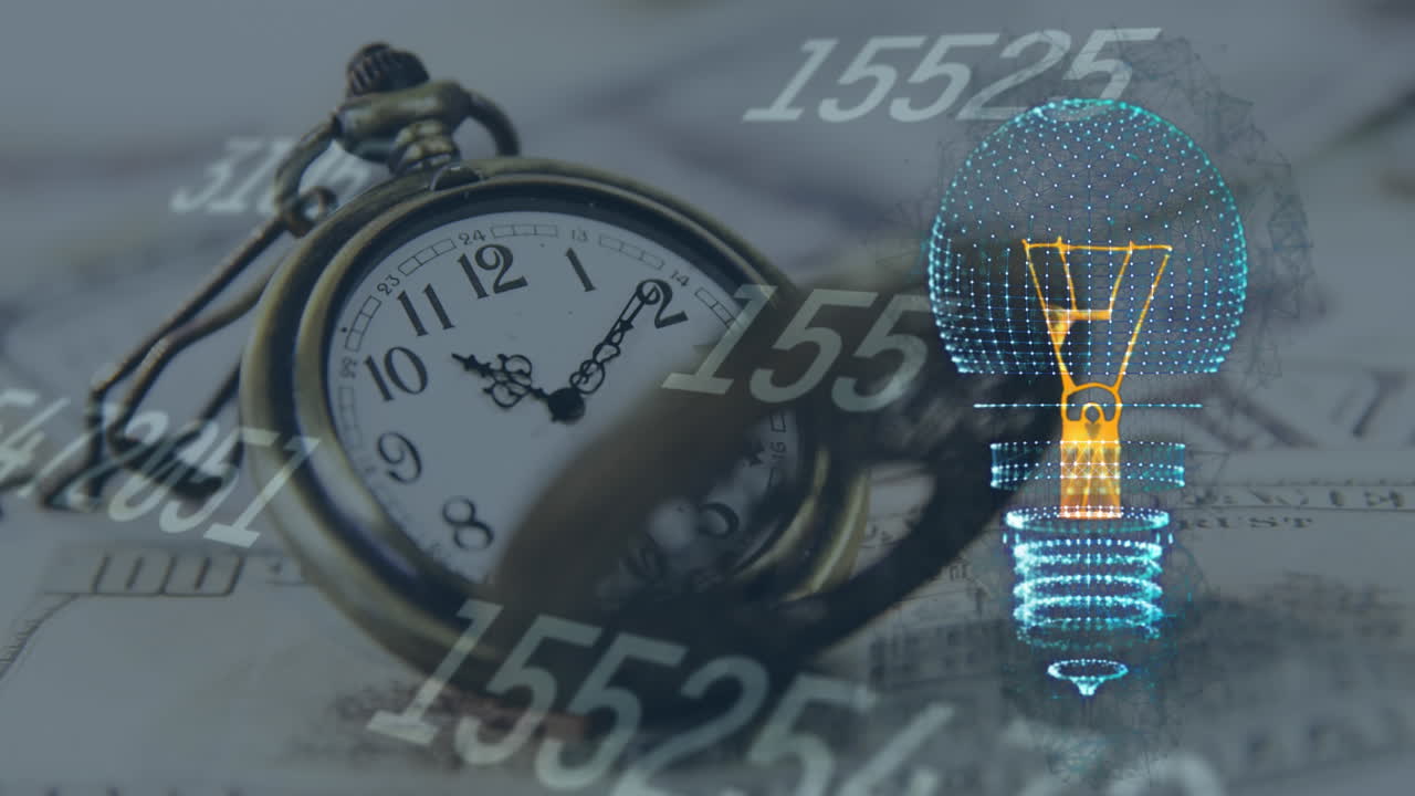 Animation of light bulb, clock and data processing