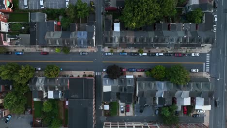 Top-down-aerial-of-urban-city-town-in-USA