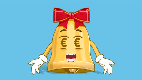 cartoon christmas bell euro sign in eyes with face animation alpha matte