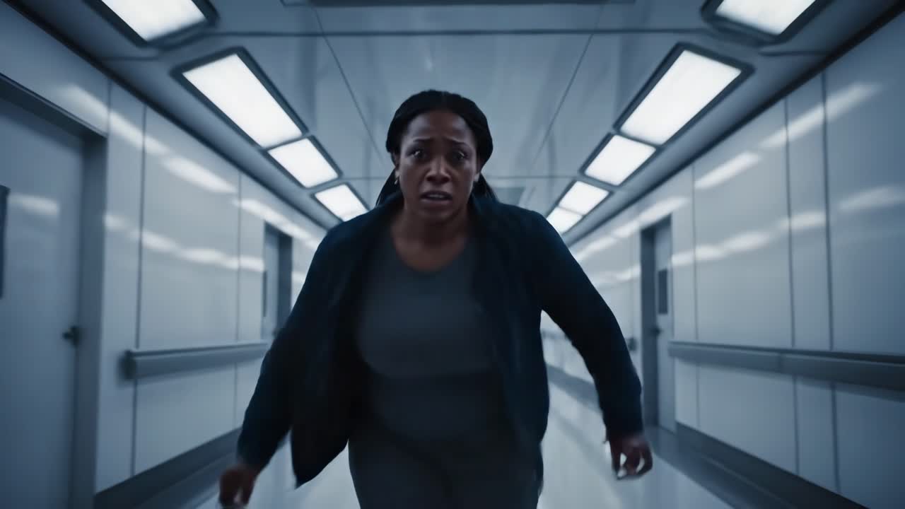 Person Running in a Hospital Hallway