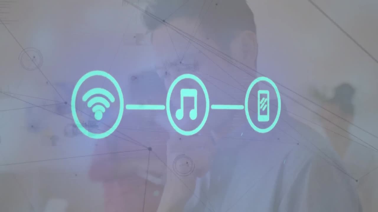 animación de personas de negocios, iconos y red de conexiones