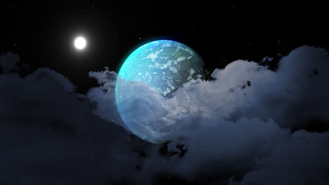 animation of blue planet over night sky with moon