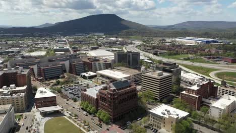 stunning 4k drone footage of downtown chattanooga, tn, showcasing historic buildings and vibrant cityscapes. ideal for travel, history, or urban lifestyle projects