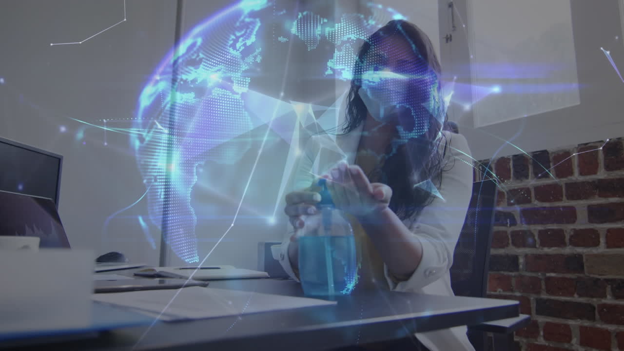 animación de la red de conexiones sobre la mujer de negocios en la oficina