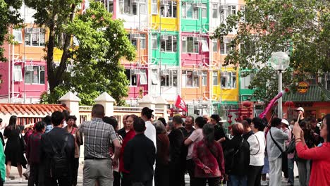 group of tourists exploring a vibrant temple