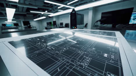 technical drawings in a laboratory