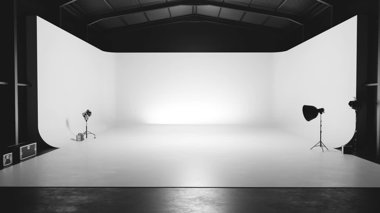 Empty White Cyclorama Studio with Lights Brightening