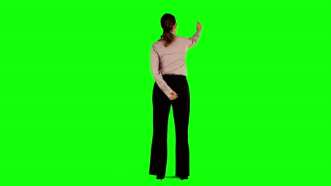 Geschäftsfrau-Interagiert-Mit-Greenscreen