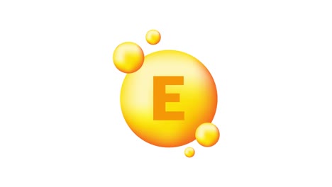 vitamin e with realistic drop on gray background. particles of vitamins in the middle. motion graphics.