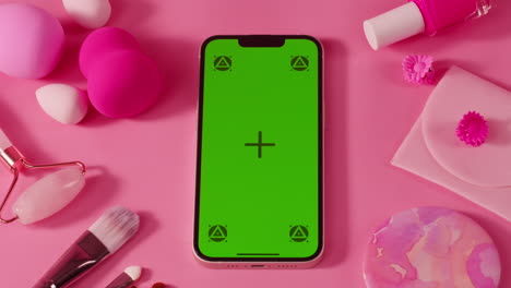 pink beauty setup with green screen phone