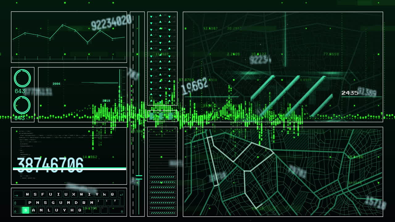 animación de números cambiantes a través de la interfaz con procesamiento de datos contra un fondo azul