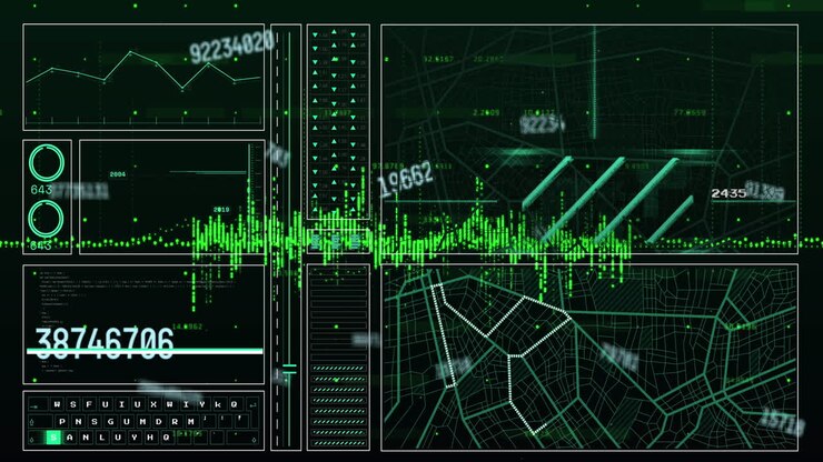 Animation of changing numbers over interface with data processing against blue background