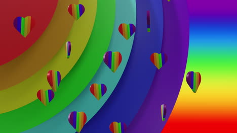 animación de corazones de arco iris sobre el fondo del arco iris