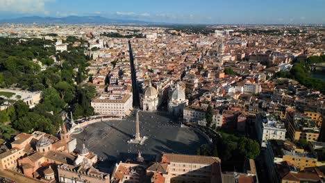 Spektakuläre-Drohnenaufnahme-über-Der-Piazza-Del-Popolo-In-Der-Innenstadt-Von-Rom,-Italien