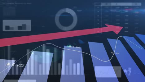 Animation-of-financial-data-processing-with-graph-on-black-background