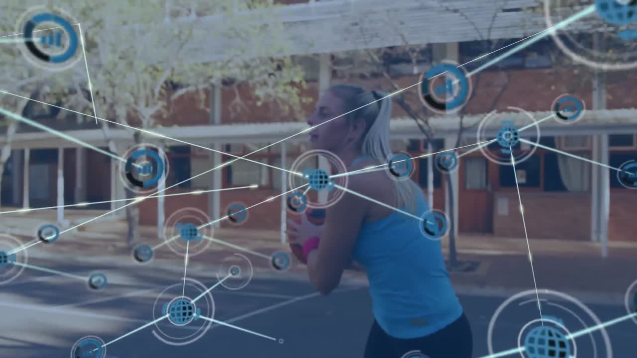 animación de redes de conexiones sobre jugadoras de baloncesto