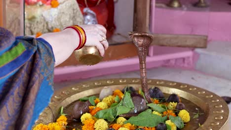 devotee prying of lord shiva at temple from flat angle