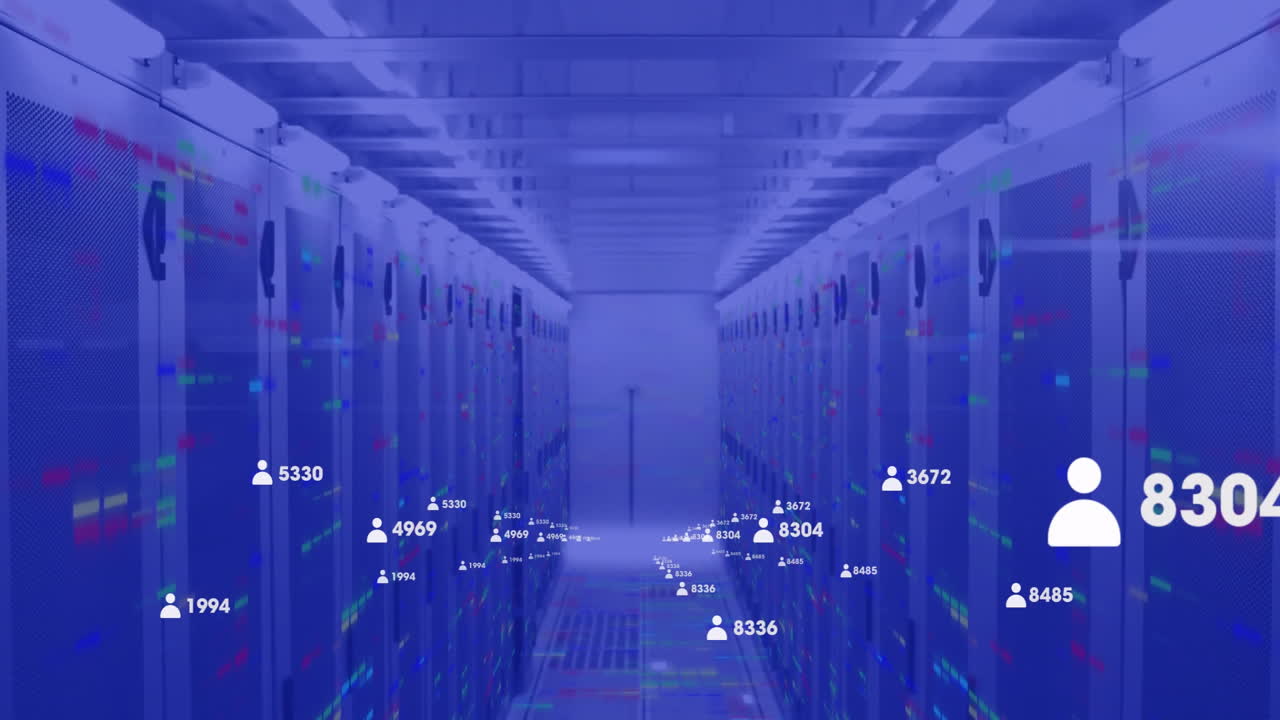 In futuristic data center, animation showing servers processing data efficiently