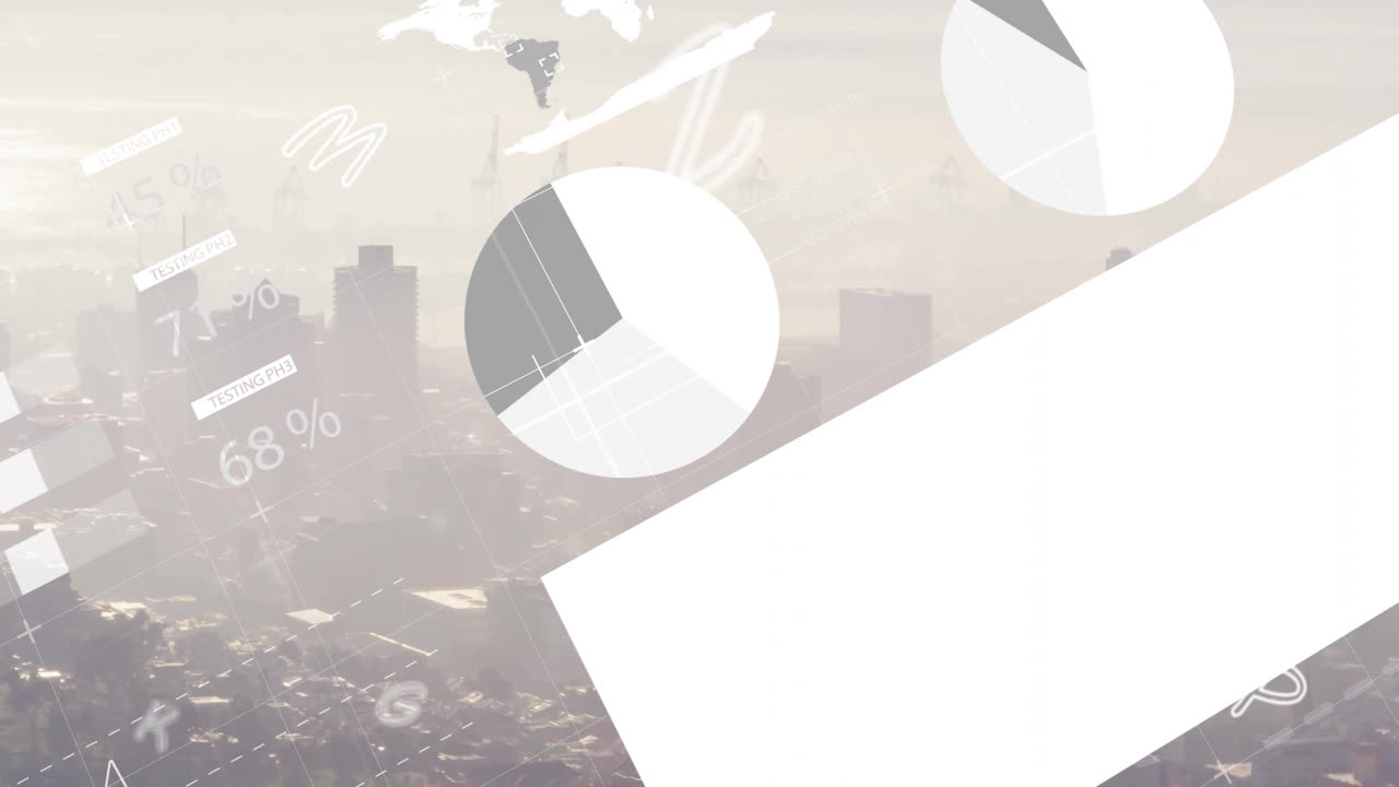 도시 풍경 위의 금융 데이터 처리 애니메이션