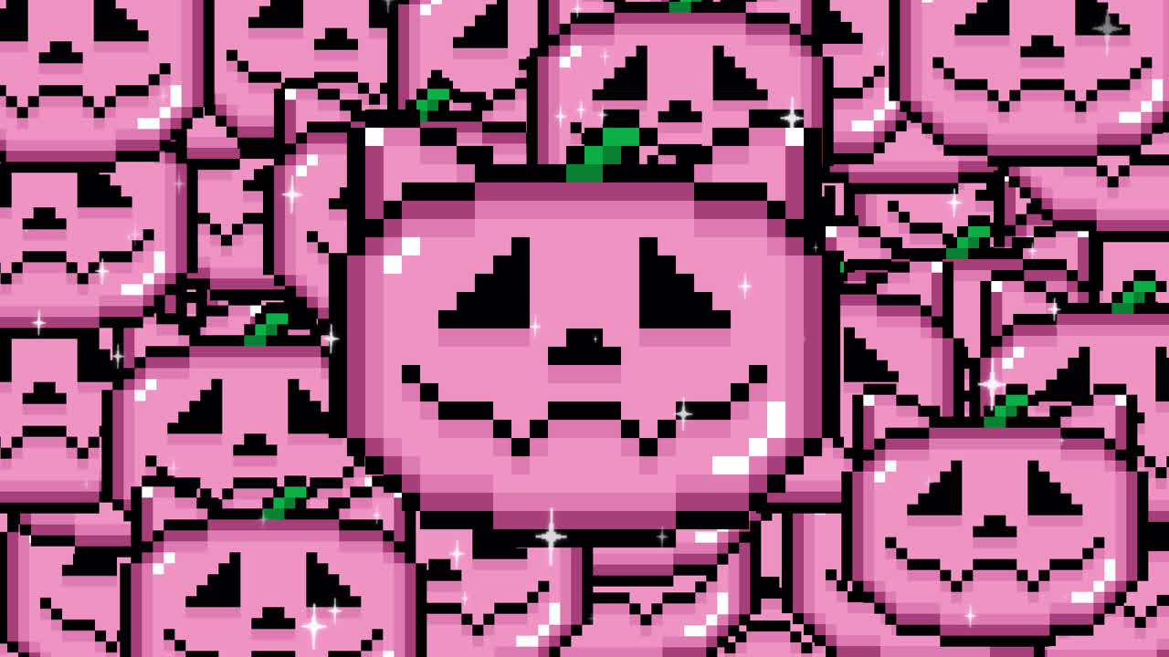 Pixel art açılır Cadılar Bayramı balkabağı kedi Geçişleri. 1080p – 30 fps – Alfa Kanalı (2).mov