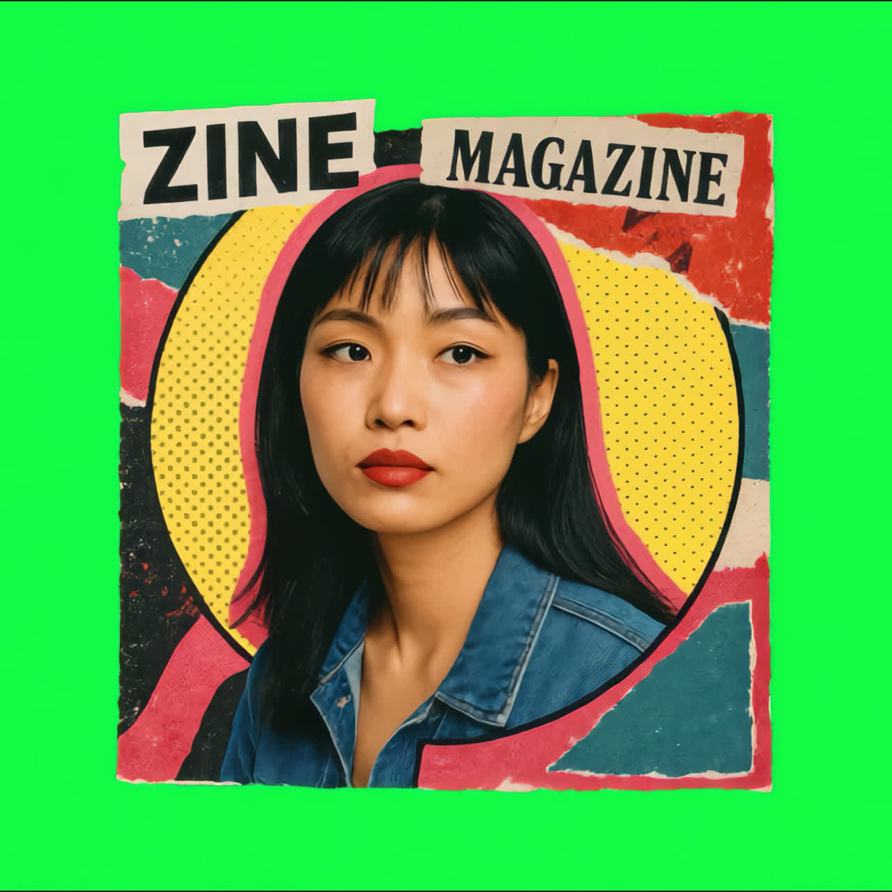 Vibrant collage magazine cover animation isolated asset, transparent 4K video, alpha channel, ProRes