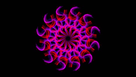 patrón de caleidoscopio geométrico abstracto con figura en movimiento que parece una flor aislada en fondo negro. animación de stock. mandala hipnótica multicolor, gráficos en movimiento, bucle sin costuras