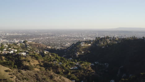 flying east over the santa monica mountains with a view of the los angeles basin to the south