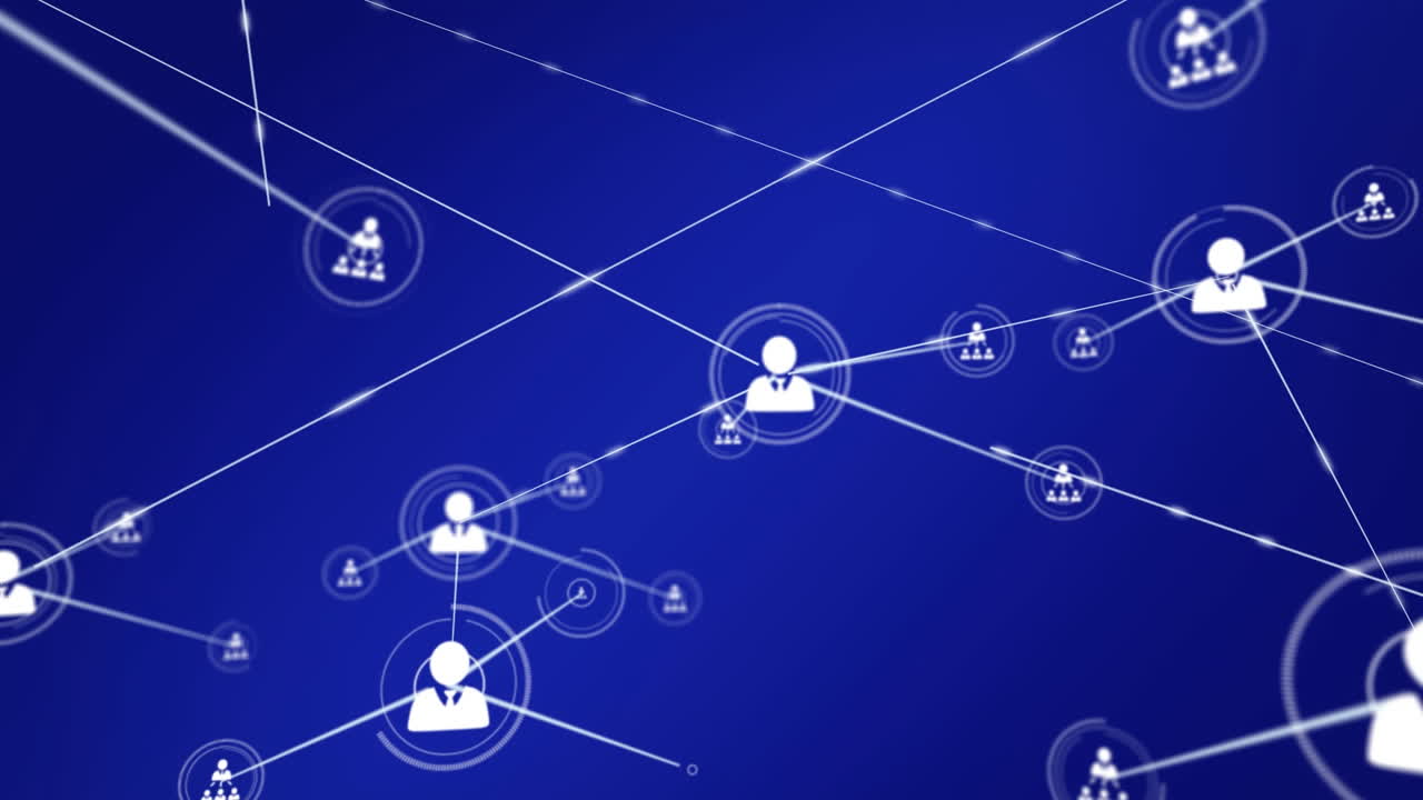 animación de la red de iconos de perfil contra un fondo azul