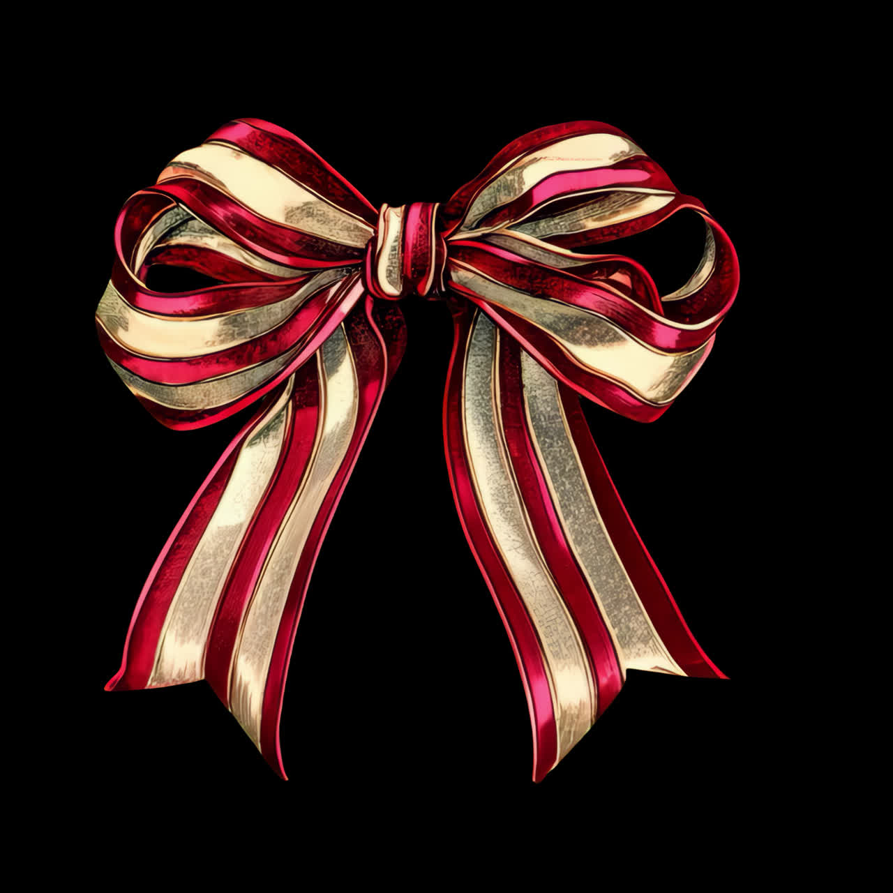 Elegant festive red-gold bow animation isolated asset, transparent 4K video, alpha channel, ProRes