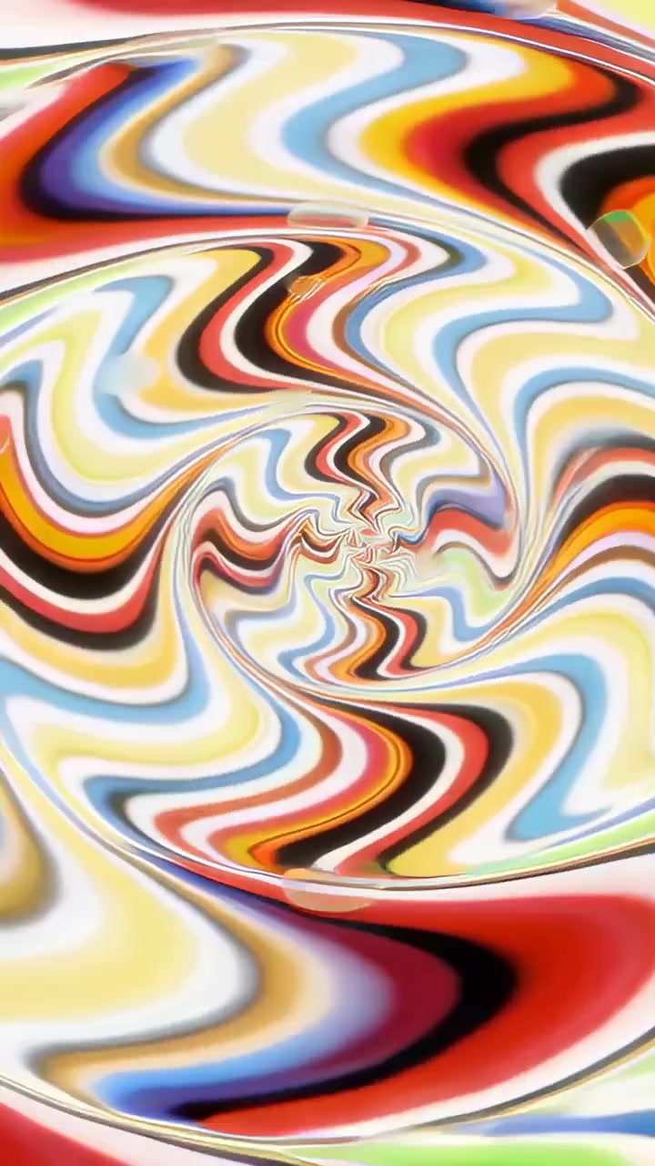 Vertical video: Spinning multicolored bands on playback in portrait, forming central vortex loop
