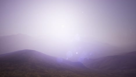 aerial green hills landscape in fog