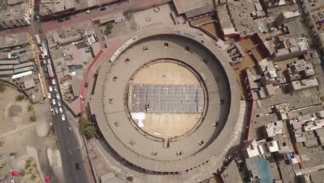 aerial video of plaza de toros de acho, acho bullfight ring. the oldest in america in lima peru. video of lima downtown.