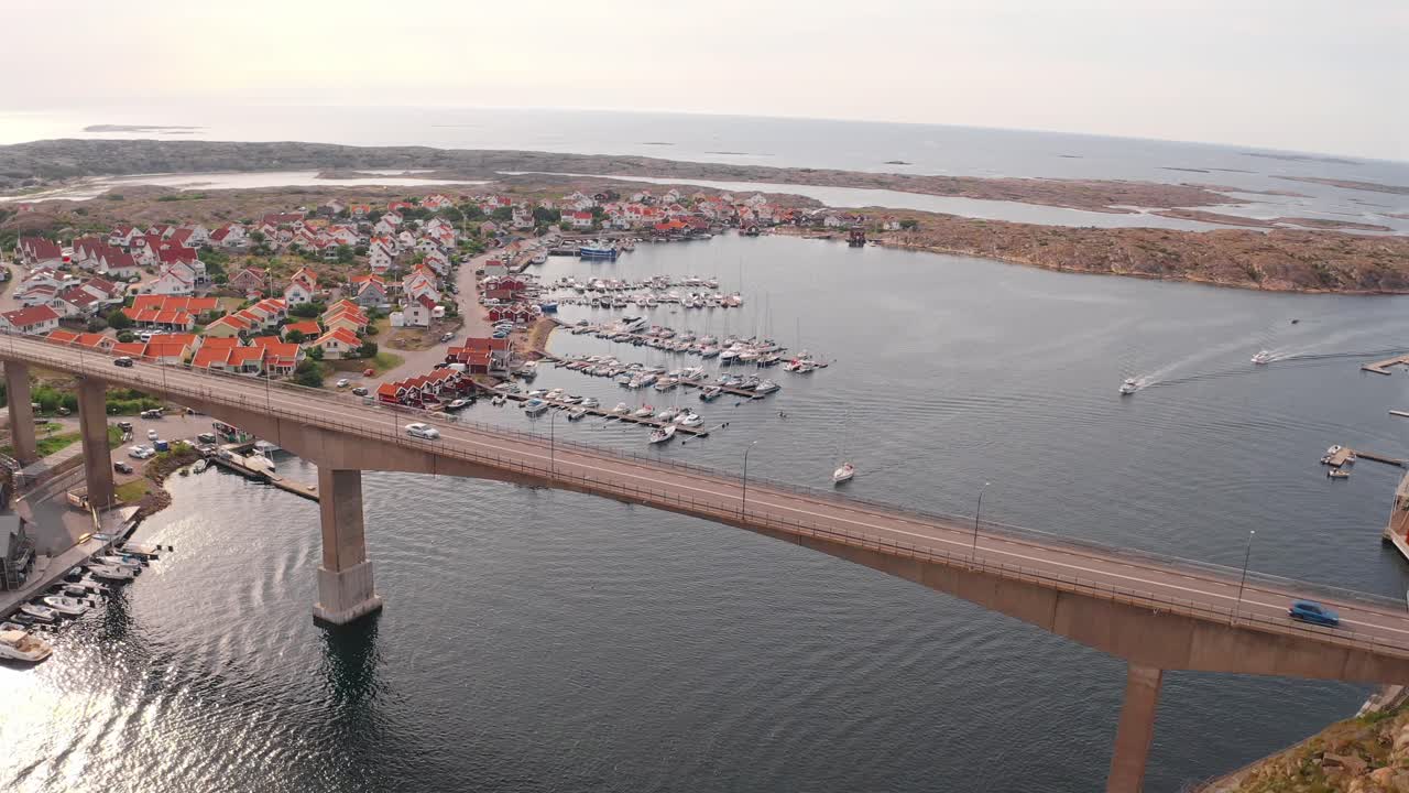 A beautiful aerial view of a bridge in Norway, connecting small coastal villages