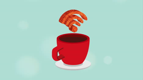 red coffee cup with wifi symbol