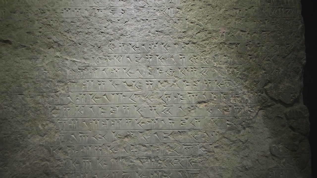 Ancient Cuneiform Inscription Carved into Stone Slab
