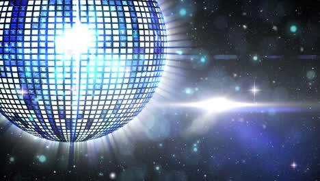 Animation-of-blue-shiny-disco-ball-rotating-at-club-during-party