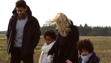 family walking in winter countryside shot on r3d