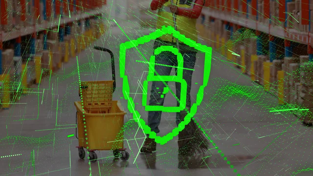 Animación de procesamiento de datos sobre almacén vacío