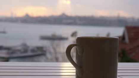 slider, dolly coffee cup, background sultanahmet istanbul turkey