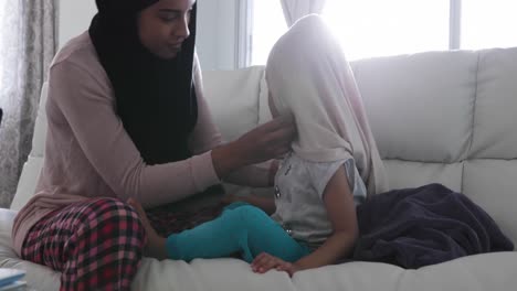 mother and daughter at home