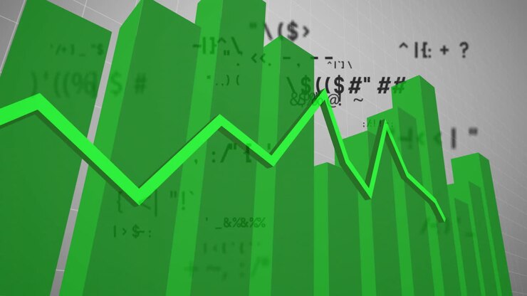 animatie van de verwerking van financiële gegevens over een raster op een grijze achtergrond.