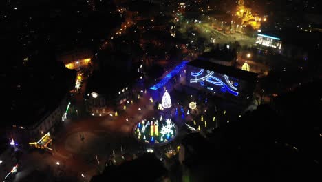 Aerial-View-of-the-Varna,-Bulgaria-City-Center-with-Christmas-Decoration