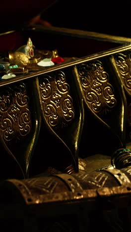 close up of a treasure chest filled with gold and jewels