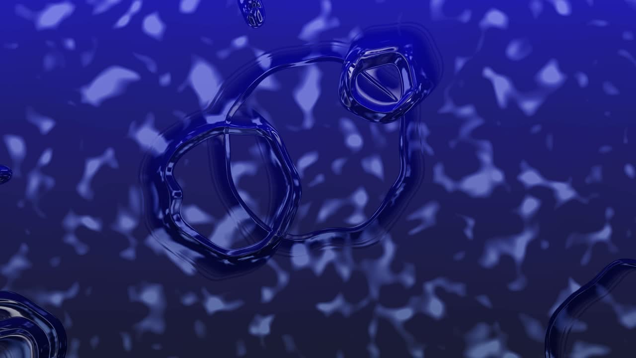 Anelli e Bolle Dinamici di Liquido Blu Astratto