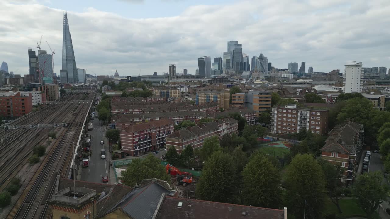 Drone footage of Bermondsey near London Bridge.