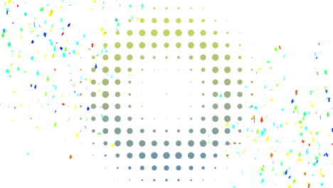 animation of falling colorful confetti shapes and circle over white background