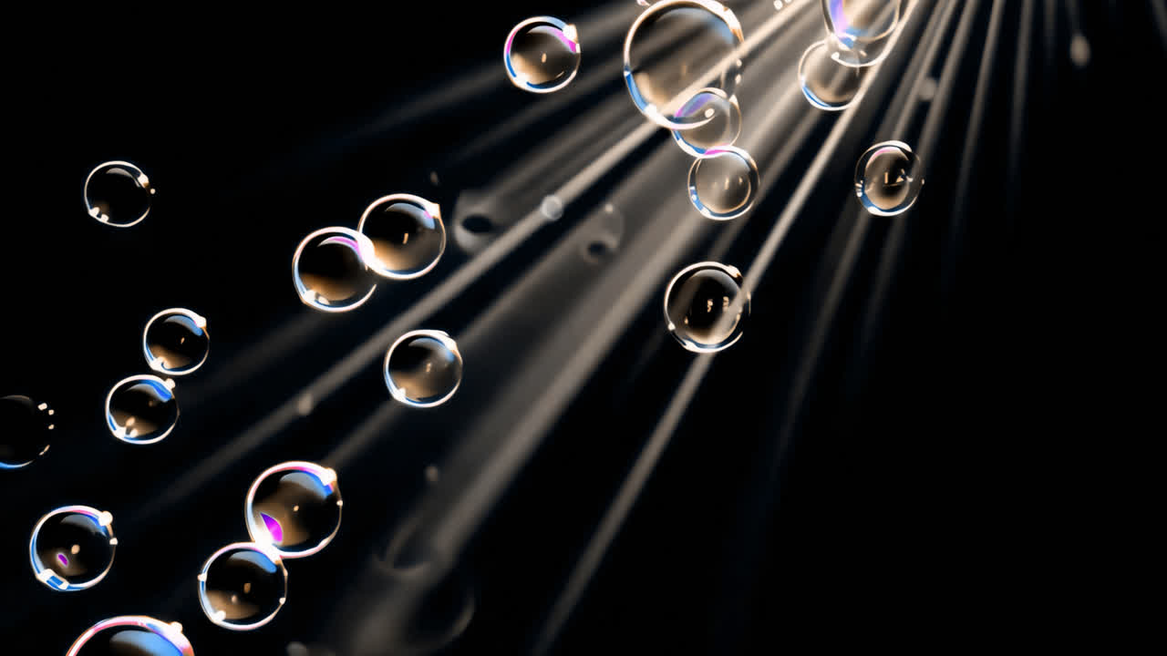 Ethereal bubbles in radiant light animated overlay, transparent 4K video, alpha channel, ProRes 4444