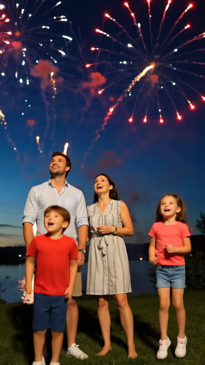 불꽃놀이를 보는 가족