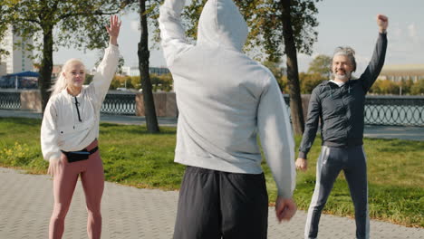 people stretching outdoors